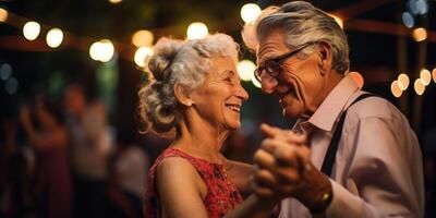ai gerado idosos casal dentro amor dançando generativo ai foto