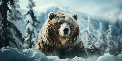 ai gerado Urso dentro a inverno floresta generativo ai foto