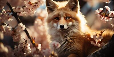 ai gerado Raposa dentro a Primavera floresta generativo ai foto