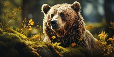 ai gerado Urso dentro a Primavera floresta generativo ai foto