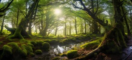 ai gerado mágico Primavera floresta generativo ai foto