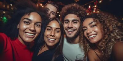 ai gerado amigos levando selfie em Natal generativo ai foto