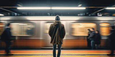 ai gerado homem dentro a metrô grandes exposição generativo ai foto