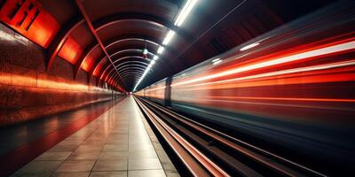 ai gerado esvaziar metrô passagem trem movimento borrão generativo ai foto