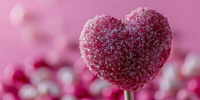 ai gerado coração em forma pirulito em uma Rosa fundo dia dos namorados dia generativo ai foto