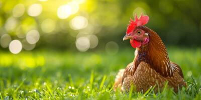 ai gerado frango em verde Relva generativo ai foto