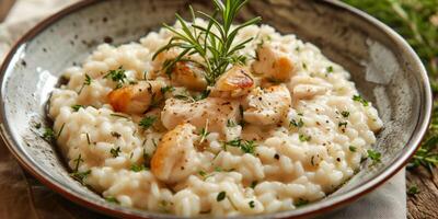 ai gerado delicioso risoto com carne generativo ai foto