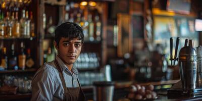 ai gerado barman atrás a Barra generativo ai foto