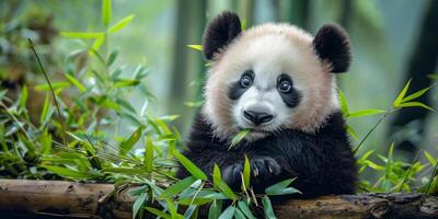 ai gerado panda mastiga bambu dentro a selvagem fechar-se generativo ai foto