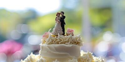 recém-casados estatuetas em uma Casamento bolo foto