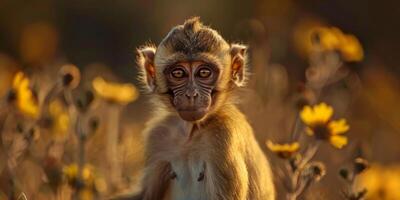 macaco dentro natureza em uma borrado fundo foto