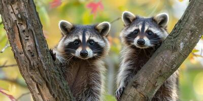 guaxinins em borrado fundo animais selvagens foto