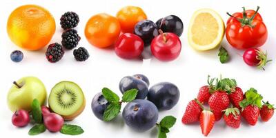 frutas e legumes em branco fundo foto