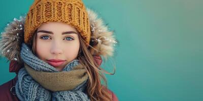 menina dentro uma chapéu e cachecol retrato foto