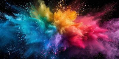 explosão do multicolorido pó em uma Preto fundo foto