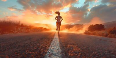 pés dentro tênis do uma homem corrida ao longo a caminho foto