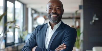 o negócio retrato do a africano americano homem dentro a escritório foto