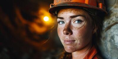 mineiro trabalhador fêmea às a meu fechar-se retrato foto