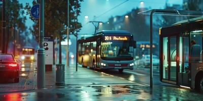 ônibus público transporte em uma cidade rua foto