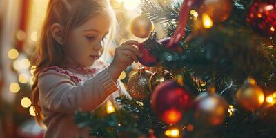 criança contra a fundo do uma Natal árvore foto