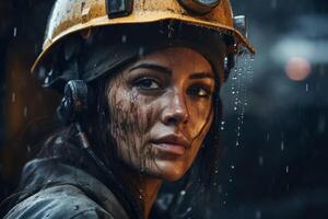 fêmea mineiro dentro capacete foto