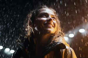 jovem menina dentro a chuva foto