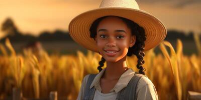 jovem africano americano mulher agricultor vestindo chapéu foto