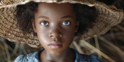 jovem africano americano mulher agricultor vestindo chapéu foto