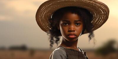 jovem africano americano mulher agricultor vestindo chapéu foto