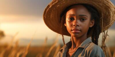 jovem africano americano mulher agricultor vestindo chapéu foto