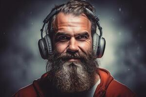 homem com uma barba vestindo fones de ouvido foto