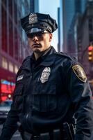 masculino polícia Policial em uma cidade rua foto