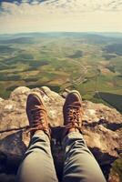 Viajantes pés em a pedras foto