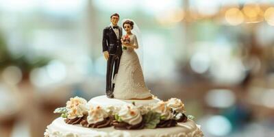 figuras em uma Casamento bolo em uma borrado fundo foto