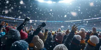 fãs dentro a carrinhos animar às a estádio dentro inverno foto