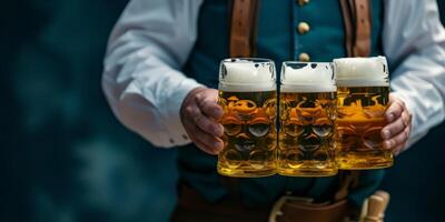 garçom servindo Cerveja às a oktoberfest Cerveja festival foto