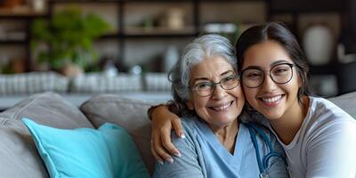 enfermeira abraçando uma paciente dentro uma enfermagem casa foto