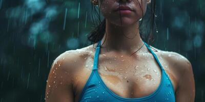 menina corrida dentro a chuva foto