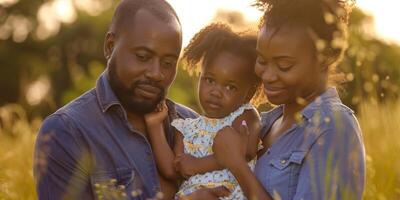 africano americano família dentro a parque em uma andar foto