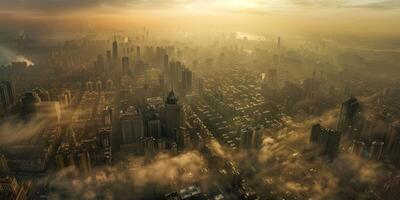 geração de fumaça dentro uma grande cidade pássaro olho Visão ativo ai foto