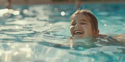 criança natação dentro a piscina foto