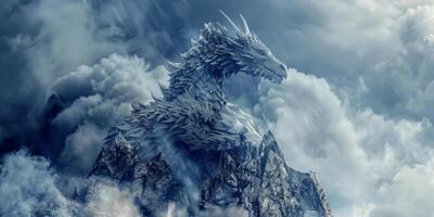conto de fadas Dragão em uma Nevado pico foto