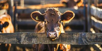 vacas dentro uma caneta em uma Fazenda foto