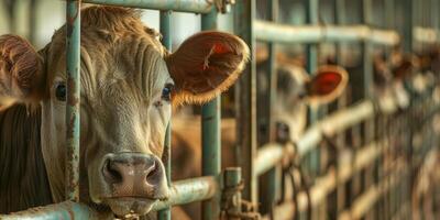 vacas dentro uma caneta em uma Fazenda foto