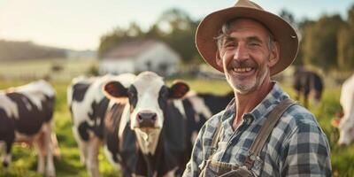 agricultores dentro vaca pasto foto