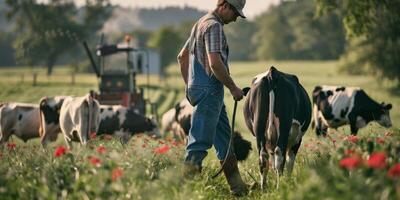 agricultores dentro vaca pasto foto