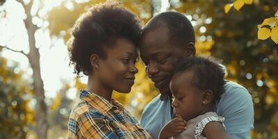 africano americano família com crianças ao ar livre foto