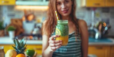 menina e fruta natural beber apropriado nutrição foto