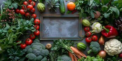 frutas e legumes com espaço para texto topo Visão foto