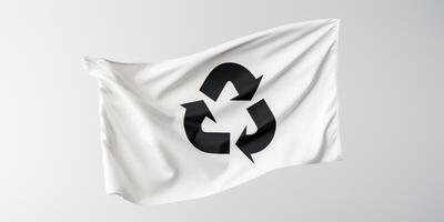 reciclando símbolo em uma branco bandeira foto